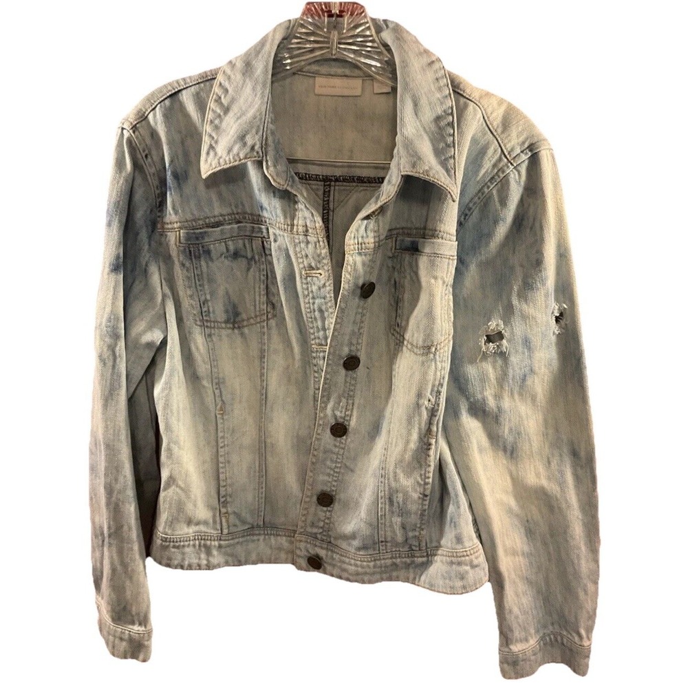 New York & Co NY Jeans Womens Jean Jacket, Sz L 100% Cotton DISTRESSED‎